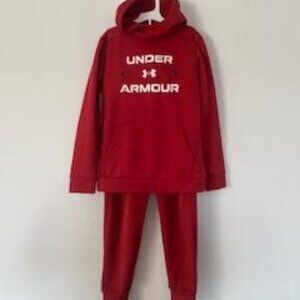 Under Armour Boys Red Armour Fleece Hoodie & Jogger Sweat Suit – Size M